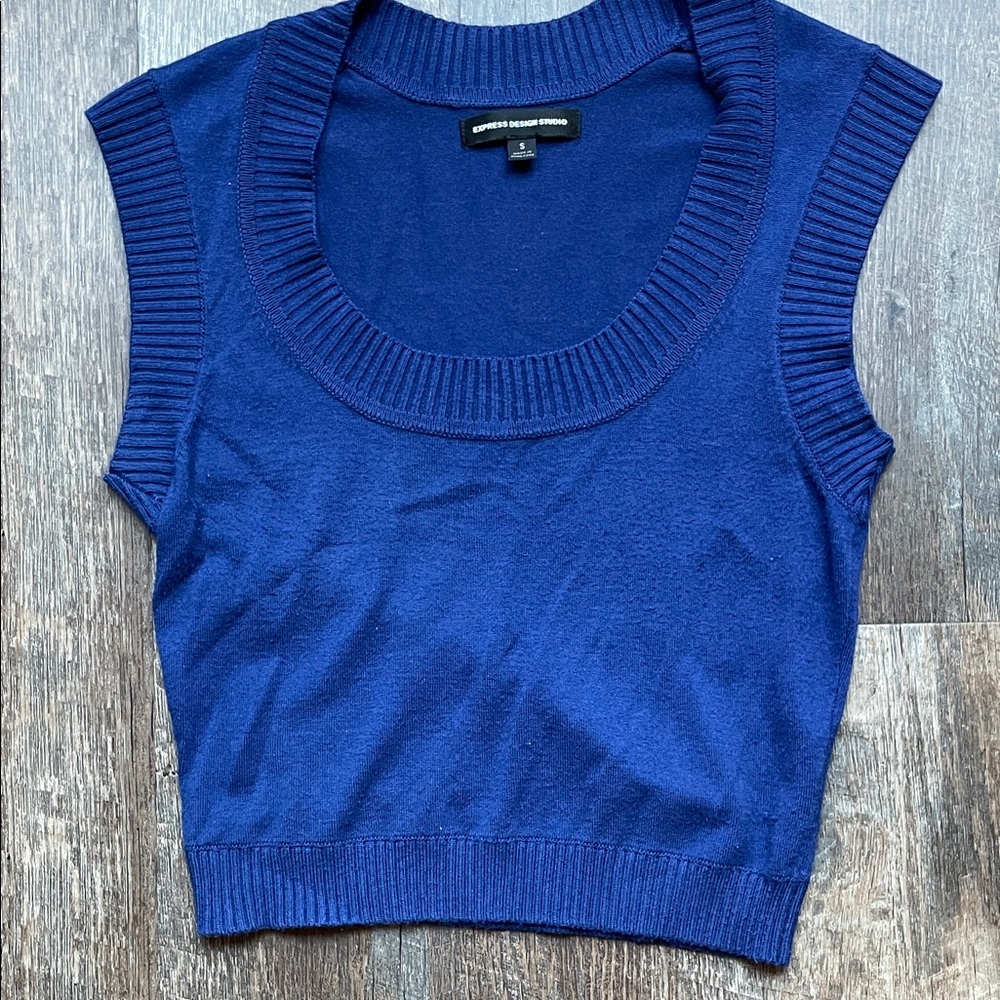 Cobalt Blue Sleeveless Knit Crop Sweater Top